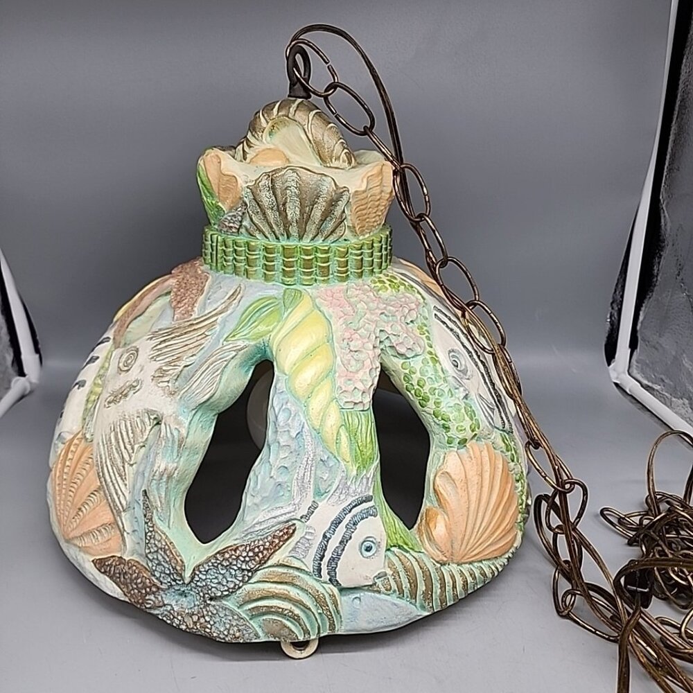 Vintage 70s Continental Studios Pottery Lighting By Carouke Ocean Fish